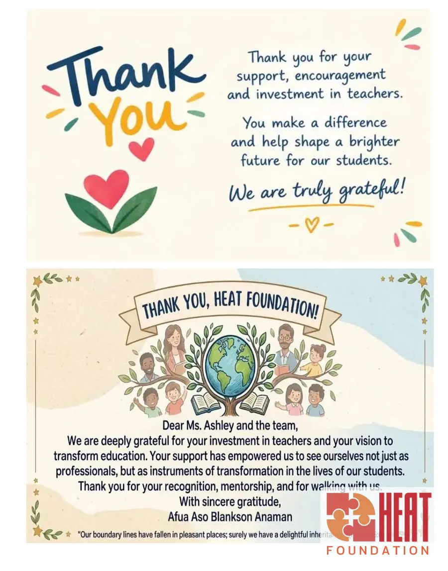 Appreciation card from Afua Aso Blankson Anaman to Ashley and the HEAT team